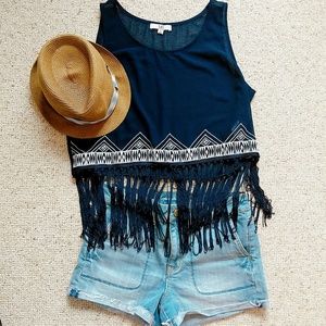Ya LA Fringe Crop-top L Coachella Embroidered